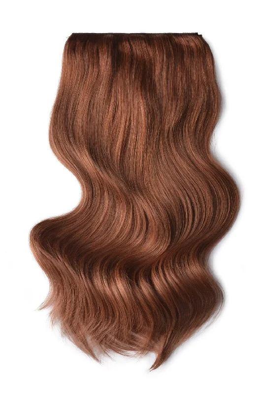 Double Wefted Full Head Remy Clip in Human Hair Extensions -  Dark Auburn/Copper Red (#33)