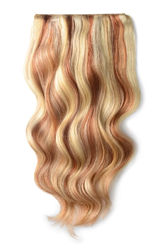 Double Wefted Full Head Remy Clip in Human Hair Extensions - Strawberry Blonde/Auburn/Bleach Blonde Mix (#27/33/613)