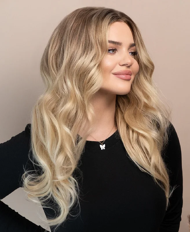 front lace human wig - 20"" light blonde balayage.