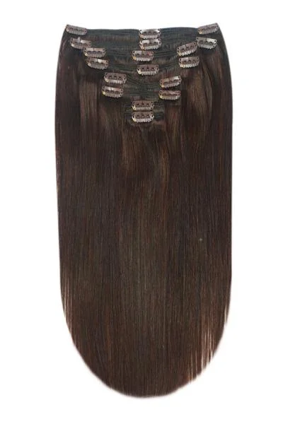 Full Head Remy Clip in Human Hair Extensions - Dark Brown (#3)