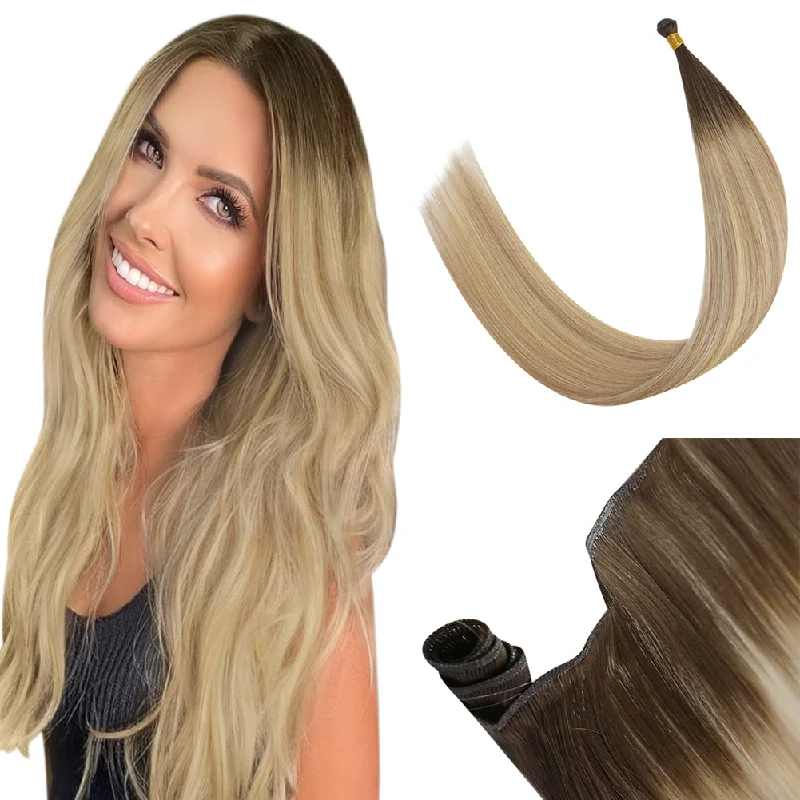 Invisible Genius Weft Hair Extensions Virgin Hair for Thin Hair with Blonde Highlights #2/18/22