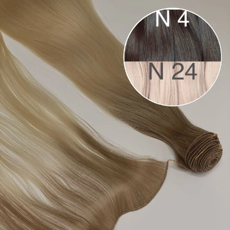 Hair Wefts Hand tied / Bundles Color _4/24 GVA hair_One donor line