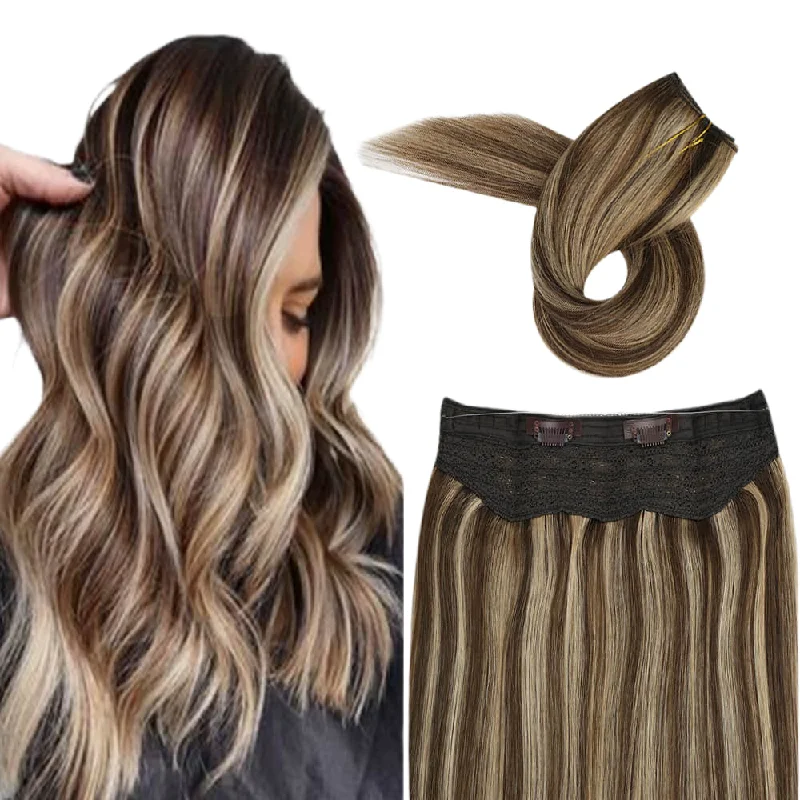 Sunny Hair Halo Hair Extensions Dark Brown Highlight Caramel Blonde #P4/27