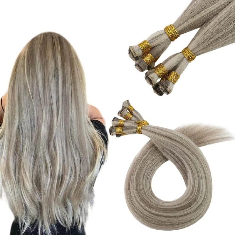 Highlight Virgin Hand Tied Weft Silver Blonde with Platinum Blonde Hair Wefts #P19A/60