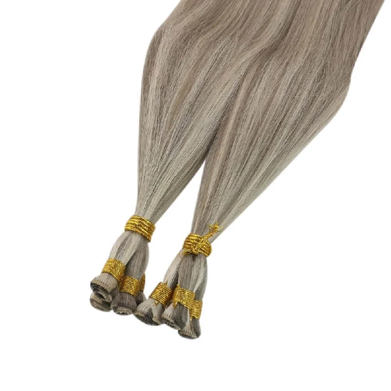 Highlight Virgin Hand Tied Weft Silver Blonde with Platinum Blonde Hair Wefts #P19A/60