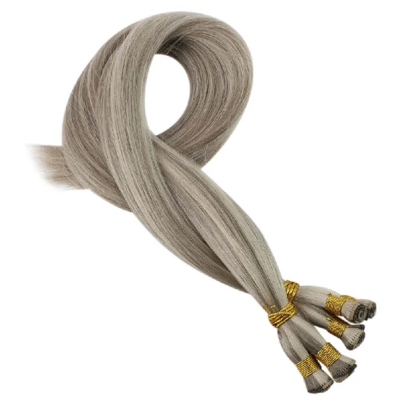 Highlight Virgin Hand Tied Weft Silver Blonde with Platinum Blonde Hair Wefts #P19A/60