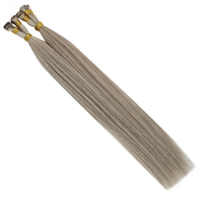 Highlight Virgin Hand Tied Weft Silver Blonde with Platinum Blonde Hair Wefts #P19A/60