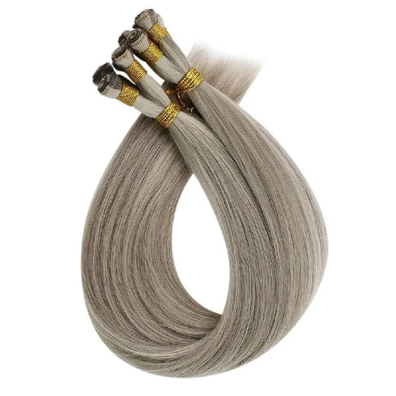 Highlight Virgin Hand Tied Weft Silver Blonde with Platinum Blonde Hair Wefts #P19A/60