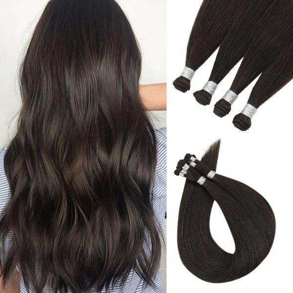 Sunny Hand Tied Weft Virgin Hair  Extensions Hand Tied Extensions Darkest Brown #2