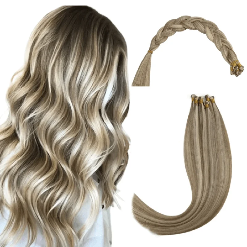 Human Hair Weft Highlight Virgin Hand Tied Weft Light Brown with Blonde Hair #p8/60