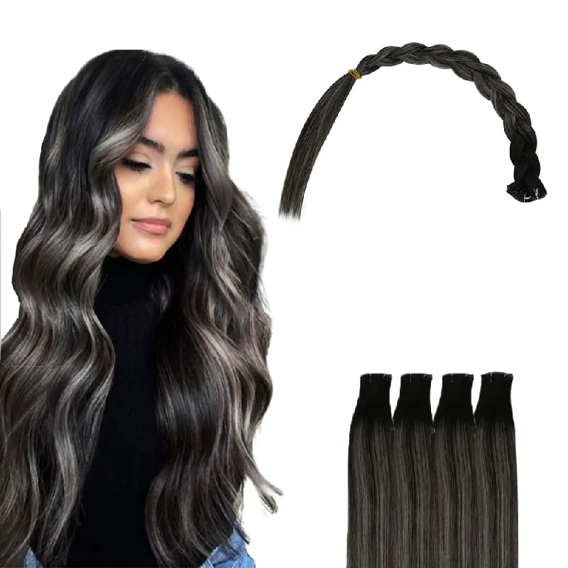 [virgin+]Genius Weft Balayage Silver and Black Real Human Hair Bundles Sew in Extensions #1B/Silver/1B