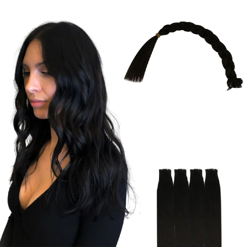 [virgin+]Invisible Human Hair Bundle Vivien Genius Weft Extensions Natural Black #1B