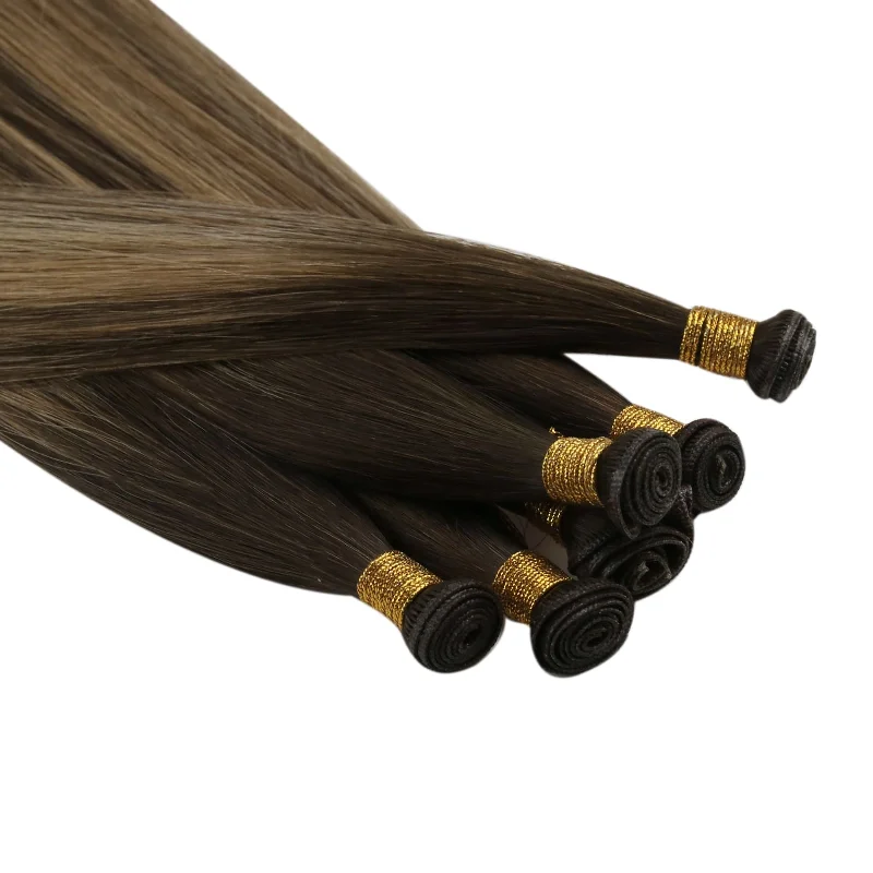 [virgin+]Vivien Genius Weft Hair Extensions Hair Bundles Human Straight Weave Brown Balayage #BM