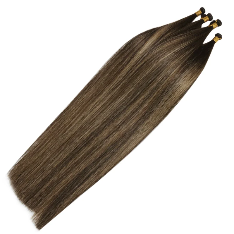 [virgin+]Vivien Genius Weft Hair Extensions Hair Bundles Human Straight Weave Brown Balayage #BM