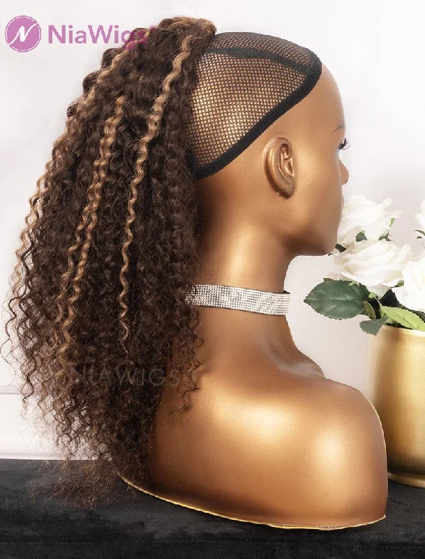 Highlight #3/#27 Kinky Curly Wrap Around Drawstring Ponytail Human Hair Extensions