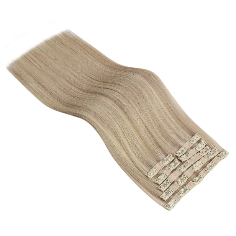 Virgin Human Hair Clip in Extensions Seamless Ash Blonde Highlighted #P18/613