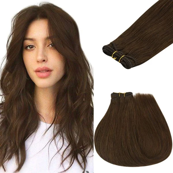 Weft Hair Extensions Human Hair Weft Bundle Dark Brown Extensions #4