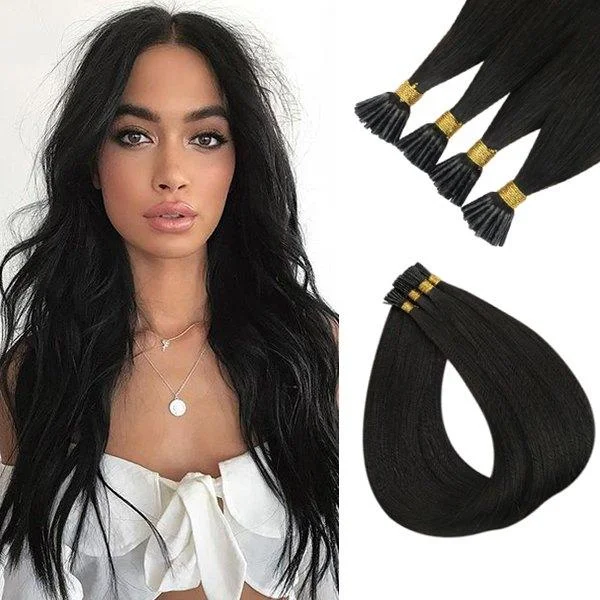 Sunny Hair I Tip Virgin Human Hair Extensions Stick Keratin Jet Black #1