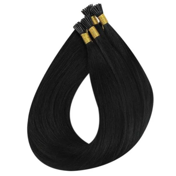 Sunny Hair I Tip Virgin Human Hair Extensions Stick Keratin Jet Black #1