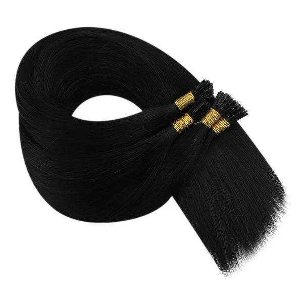 Sunny Hair I Tip Virgin Human Hair Extensions Stick Keratin Jet Black #1