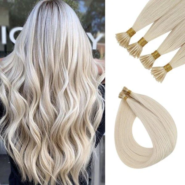 Stick Keratin I Tip Virgin Hair Human Hair Extensions Lightest Blonde #60