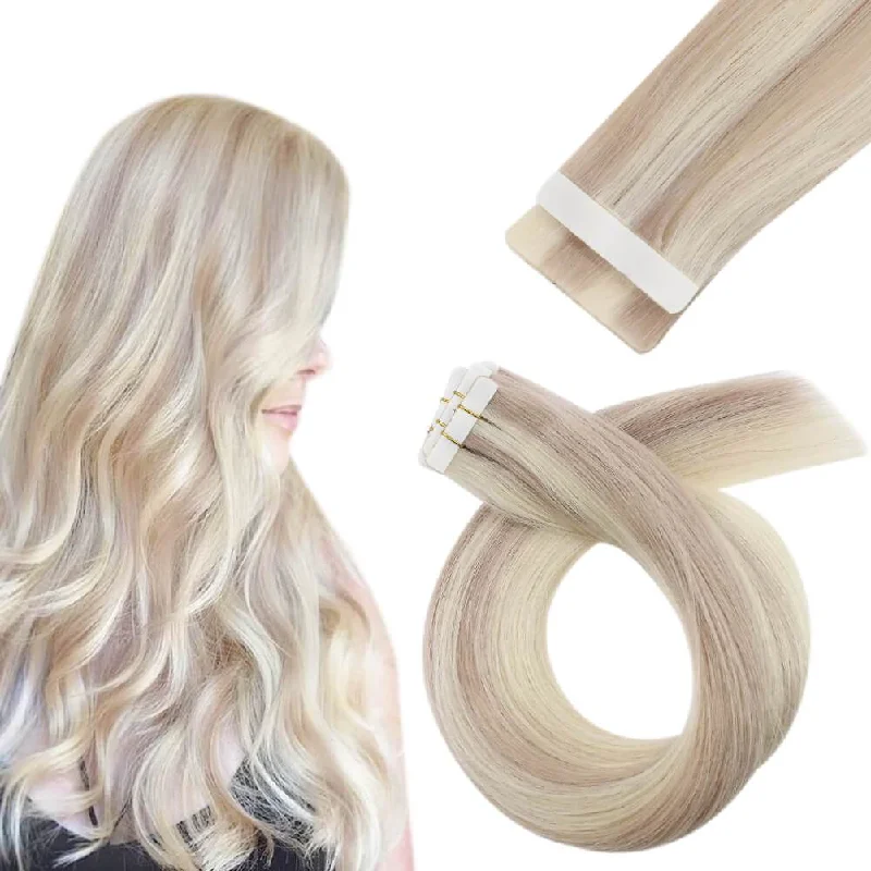 Seamless Virgin Tape in Hair Extensions Injected Tape on Hair Ash Blonde with Bleach Blonde #P18/613