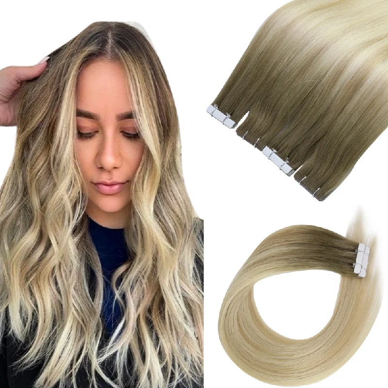 [New Color] Invisible Seamless Virgin Human Injection Tape in Hair Extensions Balayage Blonde #8/27/60