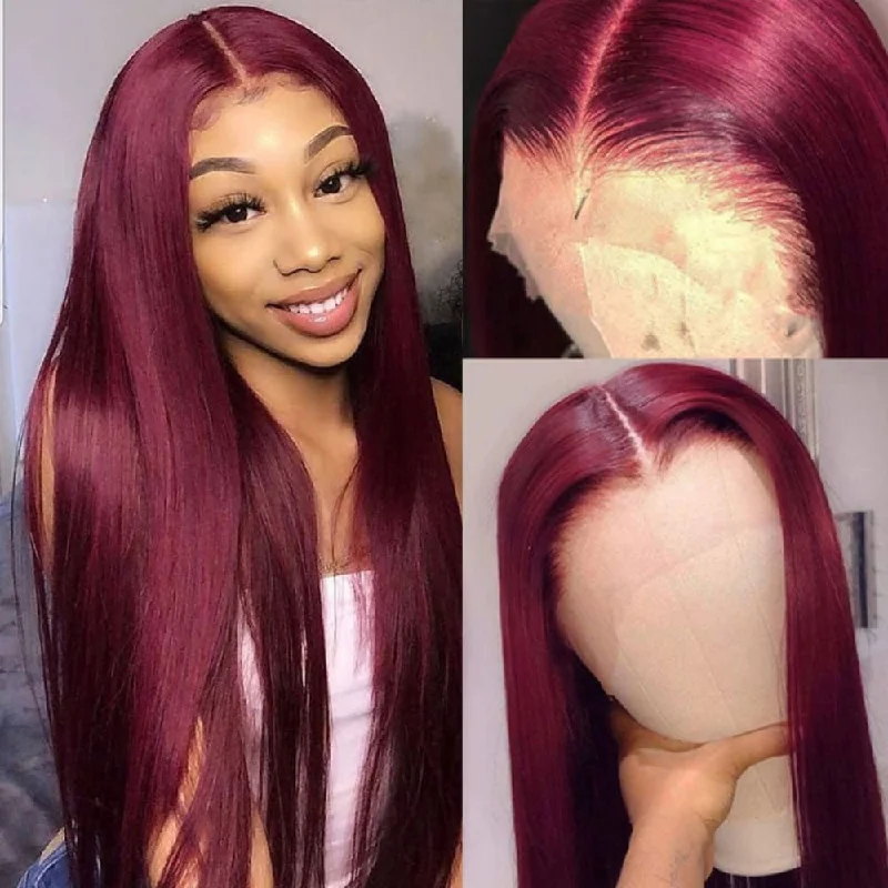 Isabella 13x6 150% Burgundy Silk Straight Human Hair Wigs