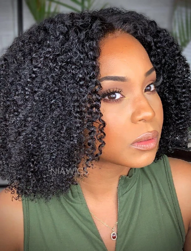 Kinky Curly Human Hair Glueless Full Lace Wigs