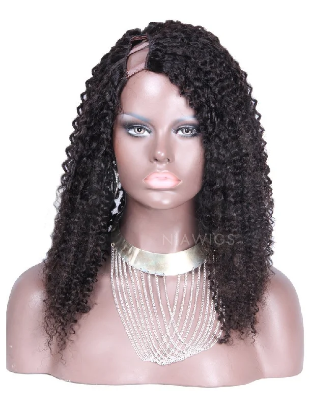 Kinky Curly U Part Human Hair Wigs With Right Part Opening