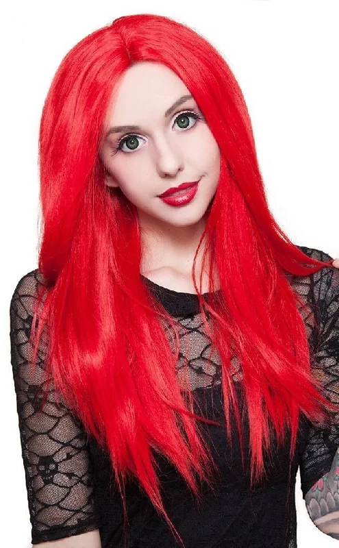 Long Straight 24"" Red Lace Front Wig