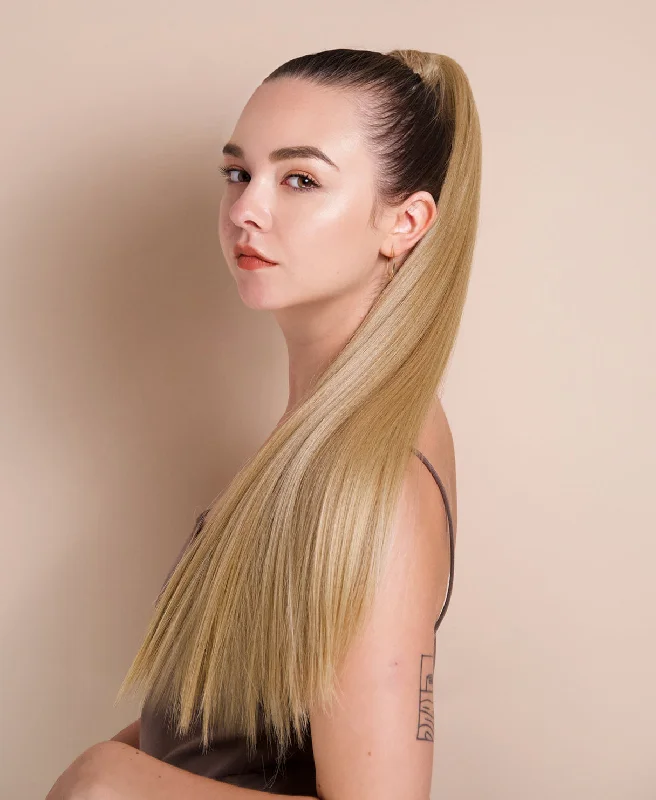 vegan fiber long straight ponytail - honey blonde 26"".