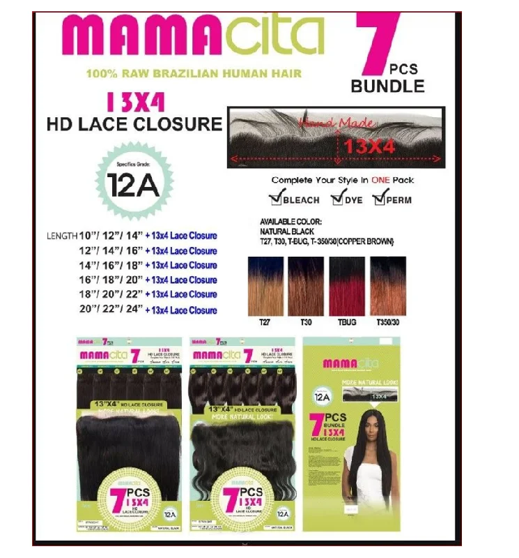 MAMACITA 7 PCS BRAZILIAN HUMAN HAIR BUNDLE & 13X4 HD LACE CLOSURE