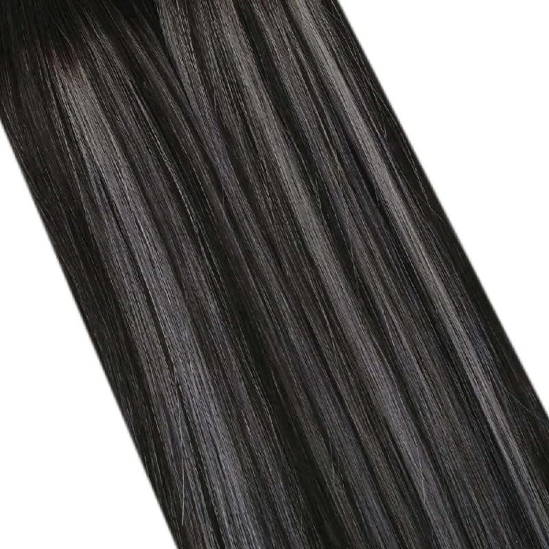 Moresoo Micro Loop Remy Human Hair Extension Smooth Balayage(#1B/silver/1B)