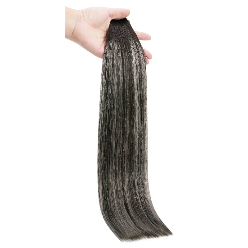 Moresoo Tape In Extensions Real Brazilian Virgin Human Hair Balayage Silver(#1B/S/1B)