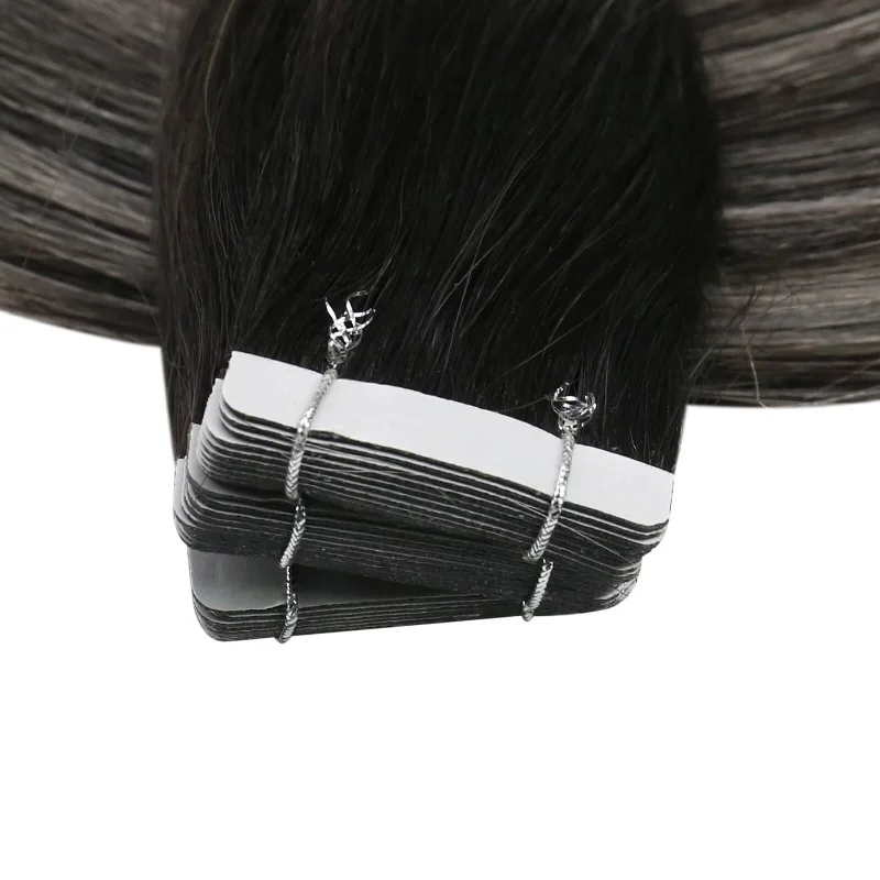 Moresoo Tape In Extensions Real Brazilian Virgin Human Hair Balayage Silver(#1B/S/1B)