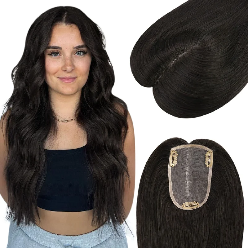 Moresoo 3*5inch Mono Hair Topper Remy Human Hair Natural Black (#1B)