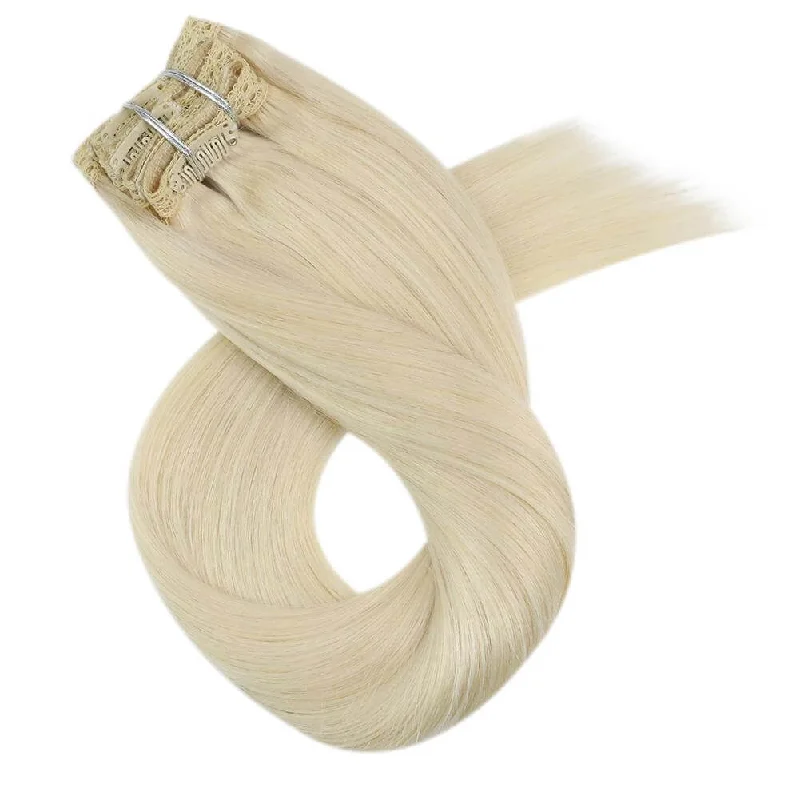 Moresoo Remy Clip In Brazilian Human Hair Extension Platinum Blonde(#60)