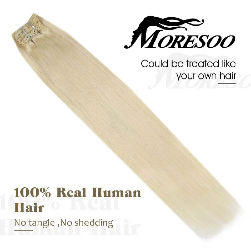 Moresoo Remy Clip In Brazilian Human Hair Extension Platinum Blonde(#60)