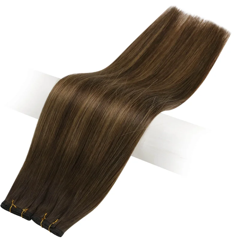 Moresoo Real Bundles Human Hair Extension Virgin Sew In Flat Weft  Balayage Hair (#DU)