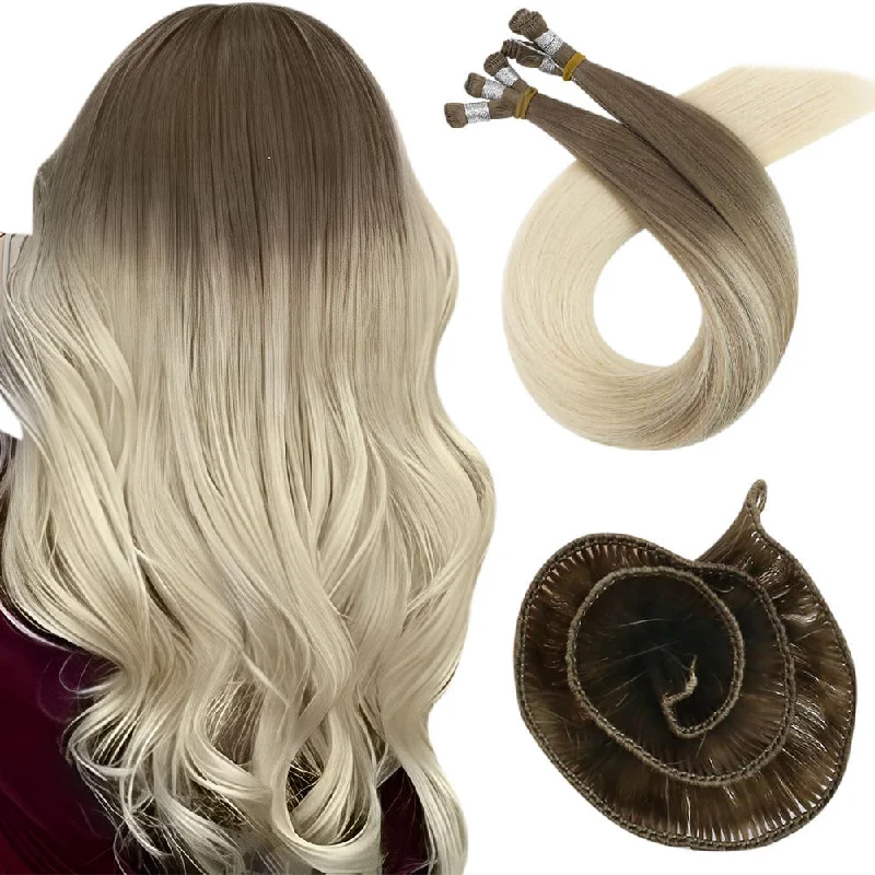 Moresoo Virgin Hair Hand Tied Hair Weft Real Human Hair Blonde Highlights(#8/60)