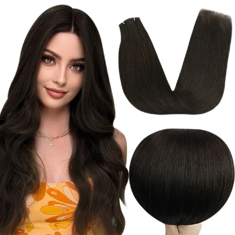 Moresoo Weft Hair Virgin Invisible Genius Weft Brazilian Human Bundles Dark Brown (#2)