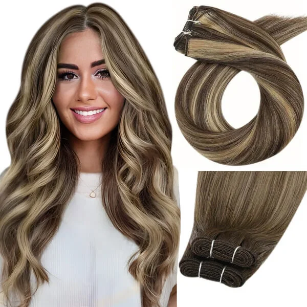 Moresoo Hair Weft Virgin Sew In Human Straight Hair Extensions Balayage Hair (#DU)