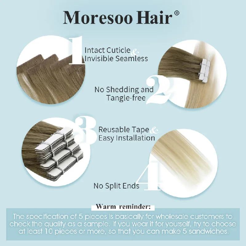 【US】Moresoo Virgin Injection Tape in Human Hair Extensions Balayage Blonde (#8/27/60)