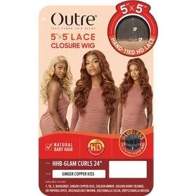 Outre 5""x 5"" HD Lace Closure Lace Front Wig Human Hair Blend - Glam Curls 24""