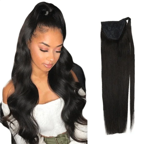 [Ponytail] Clip in Ponytail Human Hair Extensions Jet Black #1