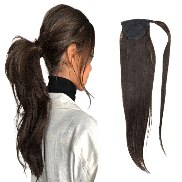 [Ponytail] Clip in Ponytail Human Hair Extensions Darkest Brown #2