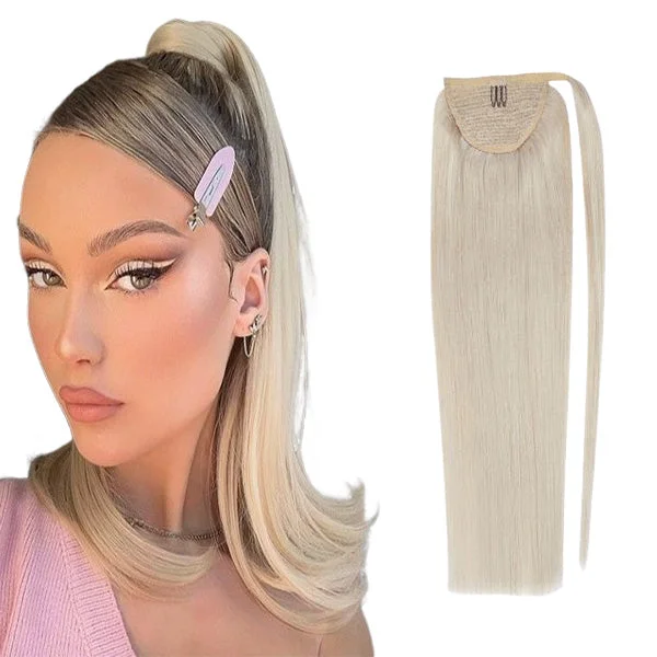 [Ponytail] Clip in Ponytail Human Hair Extensions Lightest Blonde #60