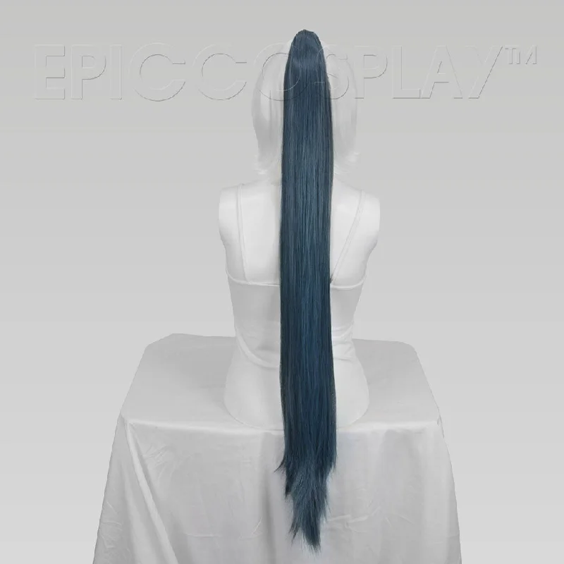 35"" Blue Steel Straight Ponytail Clipon