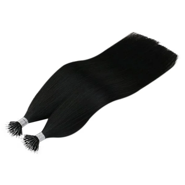 Pre Bonded Nano Ring Black Human Hair Extensions Straight #1